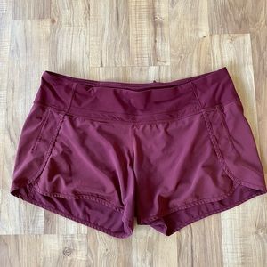 4” inseam Maroon Run-Times lululemon shorts